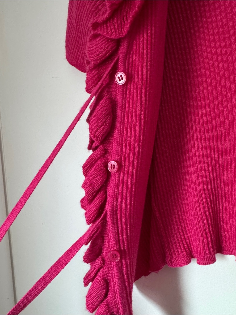 J. Crew Ruffle-Trim Ribbed Tie & Button Cropped Sweater - Picture 3 of 5